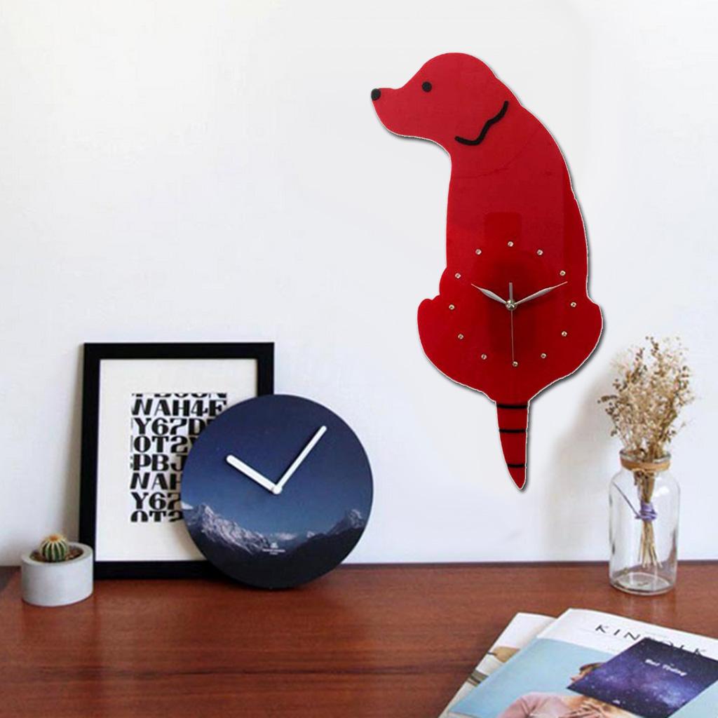 3D Tail Wagging Cat Dog Wall Clock Silence Clock Bedroom Home Decoration Red Dog