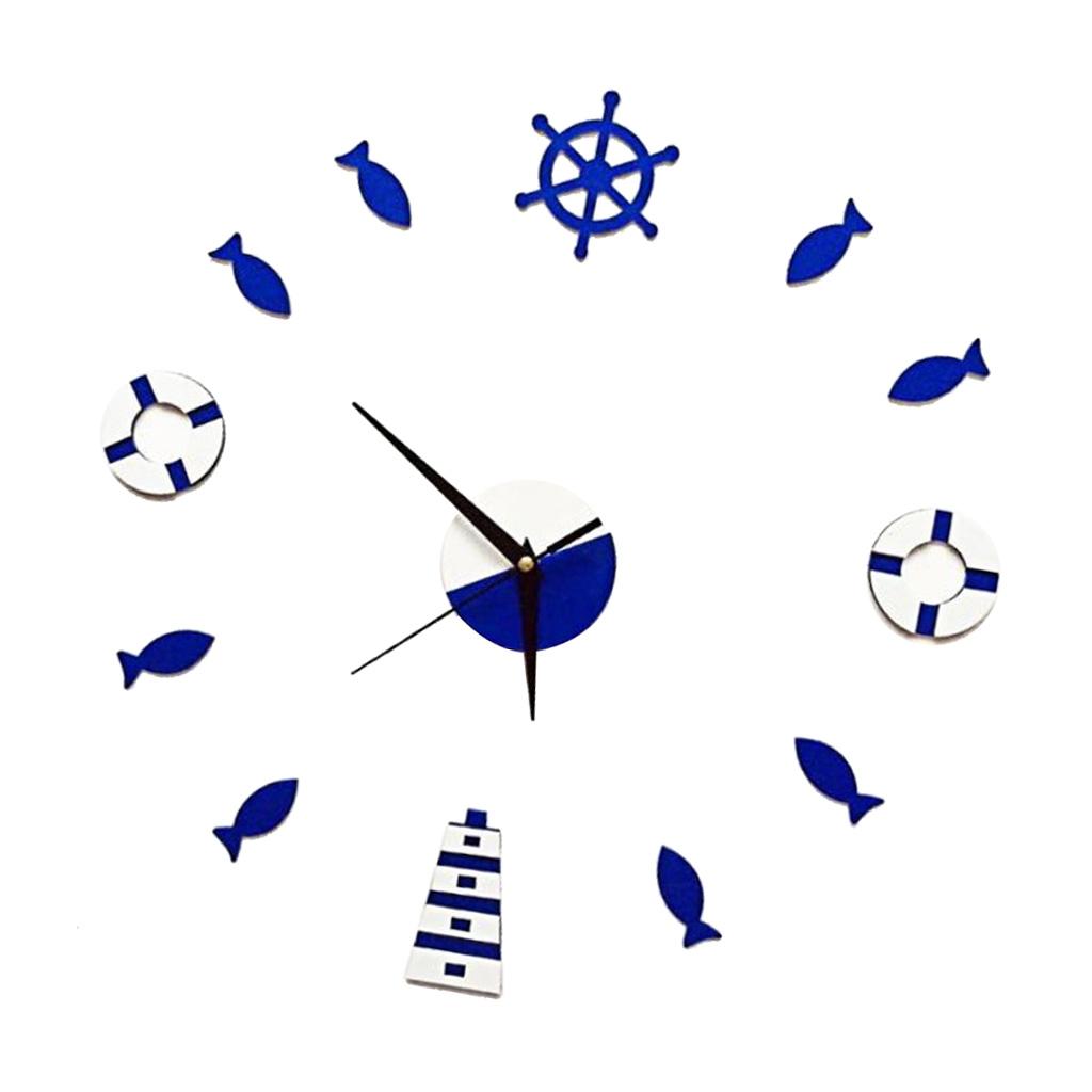 Maxbell Maxbell Mediterranean Style Wall Clock Rudder Tower Small Fish DIY Mute Clock Blue