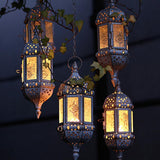 Maxbell Set 3 Pieces Retro European Iron Hanging Lantern Decorative Candle Holder with Mosaic Design Glass Panels - Aladdin Shoppers