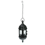 Maxbell 2x Iron Chain Hanging Glass Candlestick Candle Holder Lantern Lamp Black