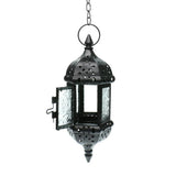 Maxbell 2x Iron Chain Hanging Glass Candlestick Candle Holder Lantern Lamp Black