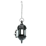 Maxbell 2x Iron Chain Hanging Glass Candlestick Candle Holder Lantern Lamp Black