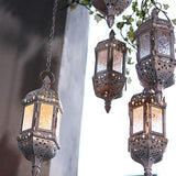 Maxbell 2x Iron Chain Hanging Glass Candlestick Candle Holder Lantern Lamp Brown