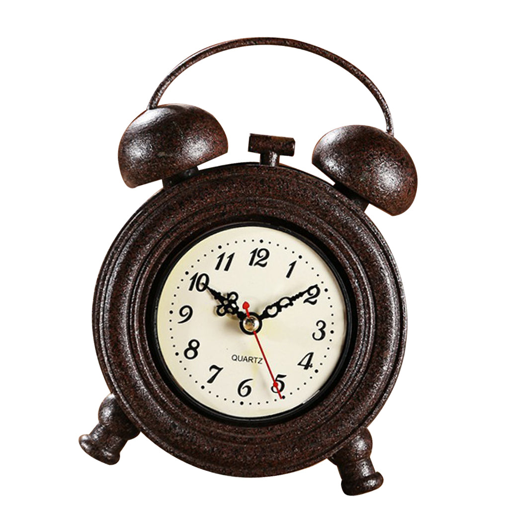 Mute Silent Retro Decorative Round Metal Dial Wall Clock Home Decoration Brown