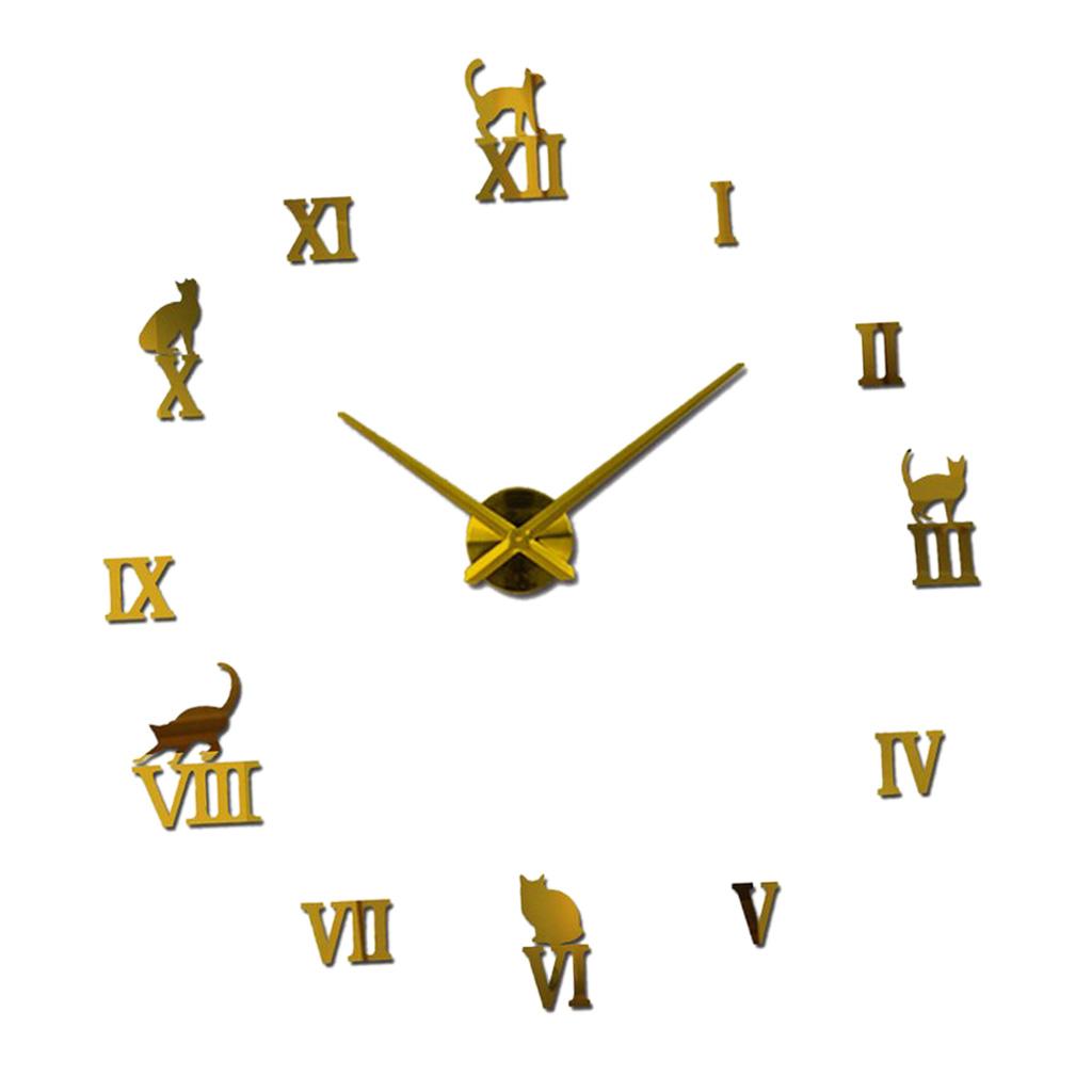 DIY 3D Roman Numerals Wall Stickers Clock 3D Mirror Surface Sticker Gold