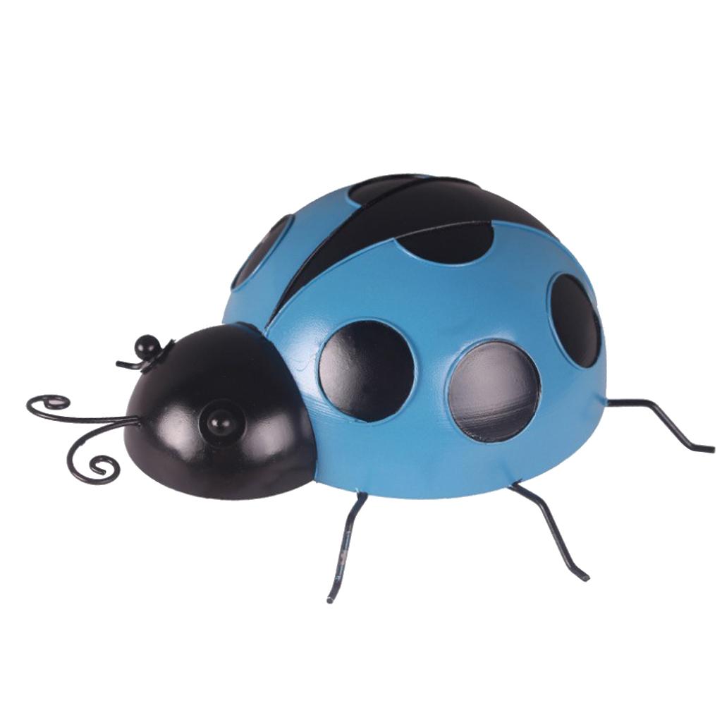 Maxbell Maxbell Iron Ladybug Wall Hanging Figurines Miniatures Statue Garden Lawn 9cm Blue