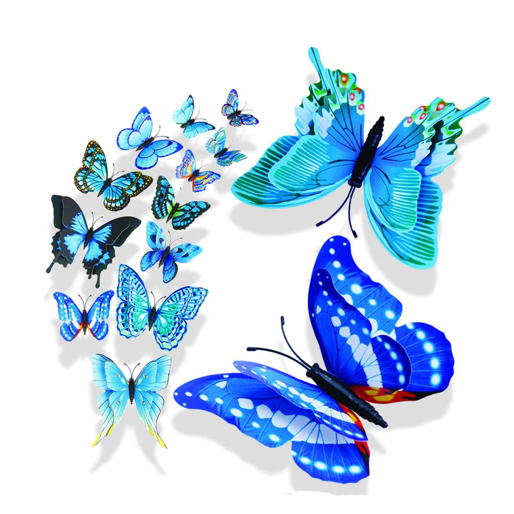 Maxbell Maxbell 12Pcs 3D Colorful Butterflies Wall Decor Sticker Decals Home Office Blue