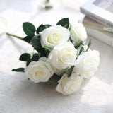 Maxbell Artificial French Rose Flower Bouquet Wedding Home Floral Decor White