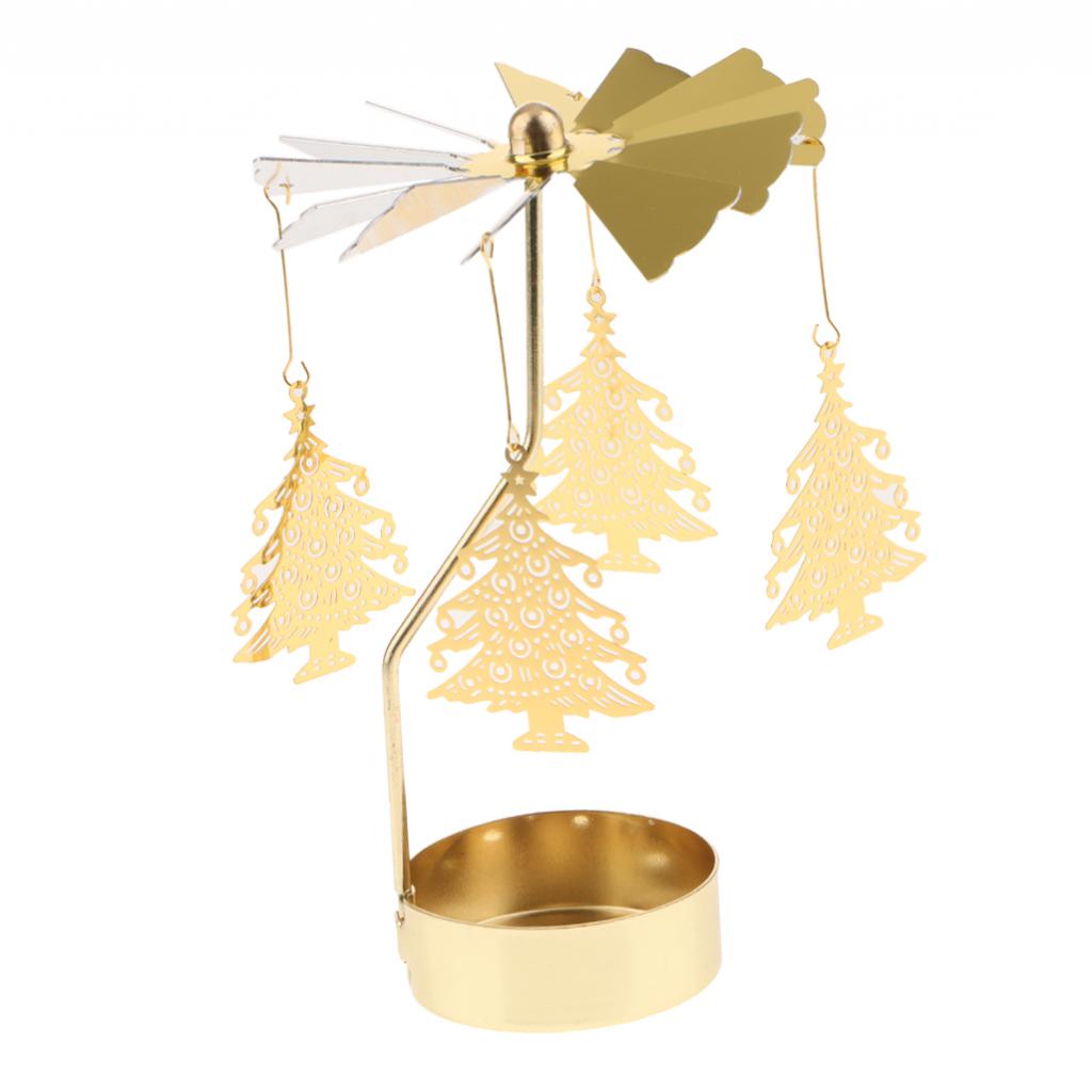 Maxbell Maxbell Christmas Decor Rotating Candle Tea Light Holder Candlestick Gold Pine