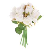 Maxbell Artificial 12 Branch Rose Flower Bush Home Decor Wedding Floral White