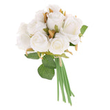 Maxbell Artificial 12 Branch Rose Flower Bush Home Decor Wedding Floral White
