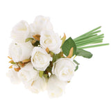 Maxbell Artificial 12 Branch Rose Flower Bush Home Decor Wedding Floral White