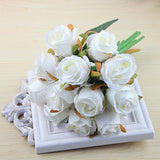 Maxbell Artificial 12 Branch Rose Flower Bush Home Decor Wedding Floral White