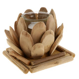 Maxbell Creative Wood Lotus Shaped Candle Holder Candlestick Tea Light Holder Decor