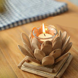 Maxbell Creative Wood Lotus Shaped Candle Holder Candlestick Tea Light Holder Decor