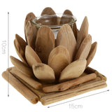 Maxbell Creative Wood Lotus Shaped Candle Holder Candlestick Tea Light Holder Decor