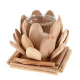 Maxbell Creative Wood Lotus Shaped Candle Holder Candlestick Tea Light Holder Decor