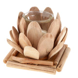 Maxbell Creative Wood Lotus Shaped Candle Holder Candlestick Tea Light Holder Decor