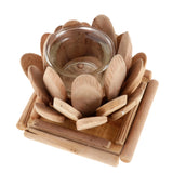 Maxbell Creative Wood Lotus Shaped Candle Holder Candlestick Tea Light Holder Decor