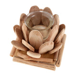 Maxbell Creative Wood Lotus Shaped Candle Holder Candlestick Tea Light Holder Decor