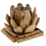 Maxbell Creative Wood Lotus Shaped Candle Holder Candlestick Tea Light Holder Decor