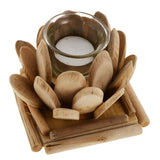 Maxbell Creative Wood Lotus Shaped Candle Holder Candlestick Tea Light Holder Decor