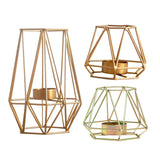 Maxbell 2pcs 3D Geometric Candle Holder Iron Frame Tealight Candle Candlestick Gold