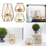 Maxbell 2pcs 3D Geometric Candle Holder Iron Frame Tealight Candle Candlestick Gold