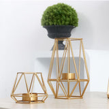 Maxbell 2pcs 3D Geometric Candle Holder Iron Frame Tealight Candle Candlestick Gold