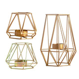 Maxbell 2pcs 3D Geometric Candle Holder Iron Frame Tealight Candle Candlestick Gold
