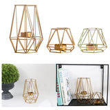 Maxbell 2pcs 3D Geometric Candle Holder Iron Frame Tealight Candle Candlestick Gold