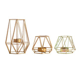Maxbell 2pcs 3D Geometric Candle Holder Iron Frame Tealight Candle Candlestick Gold