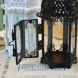 Maxbell Maxbell Glass Tealight Candle Holder Wrought Iron Lantern Home Wedding Decoration Black