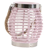 Maxbell Maxbell Rustic Style Wooden Wicker Style Round Lantern Tea Light Candle Holder Pink