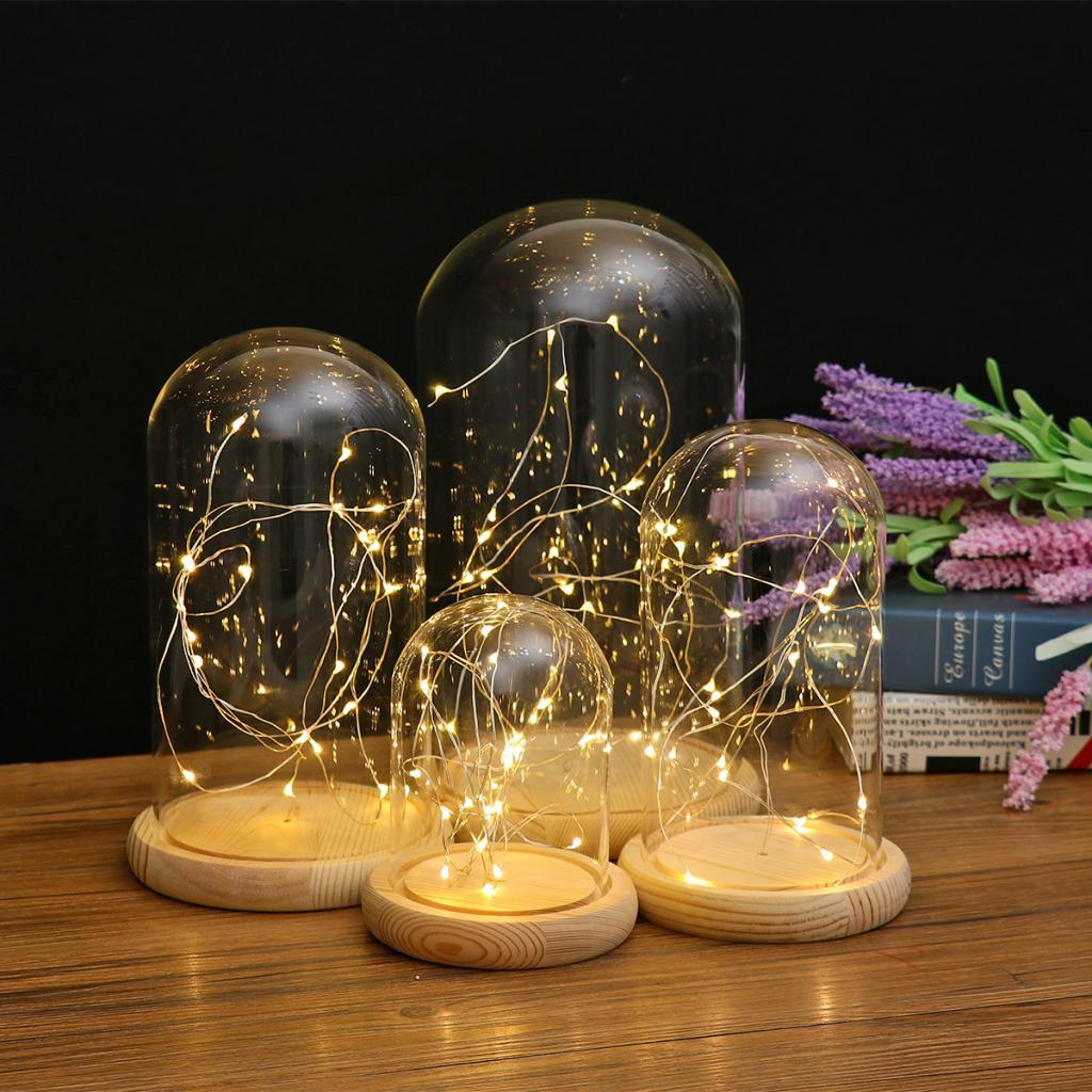 Maxbell Maxbell Battery Operated LED Glass Cloche Bedside Table Lamp Fairy Lights Crafts B