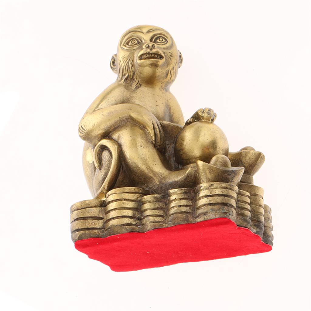 Pure Brass Chinese Twelve Zodiac Animal Figurine Ornament Luck Charm Monkey