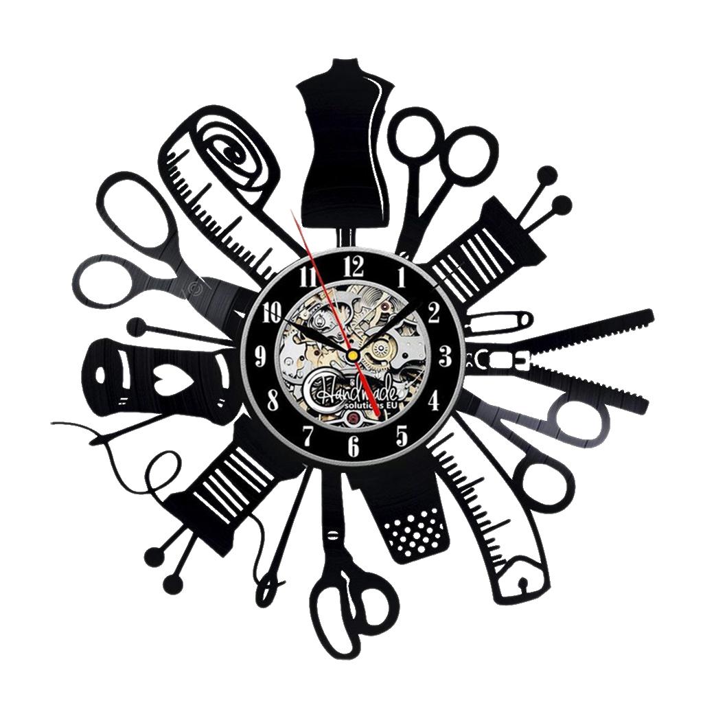 Maxbell Maxbell Handmade Sewing Instrument Wall Vinyl Record Art Clock Unique Scissors Kitchen Decor Modern Interior Design Clock