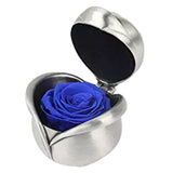 Handmade Everlasted Preserved Flower Rose Marriage Proposal Ring Box Blue-Silver