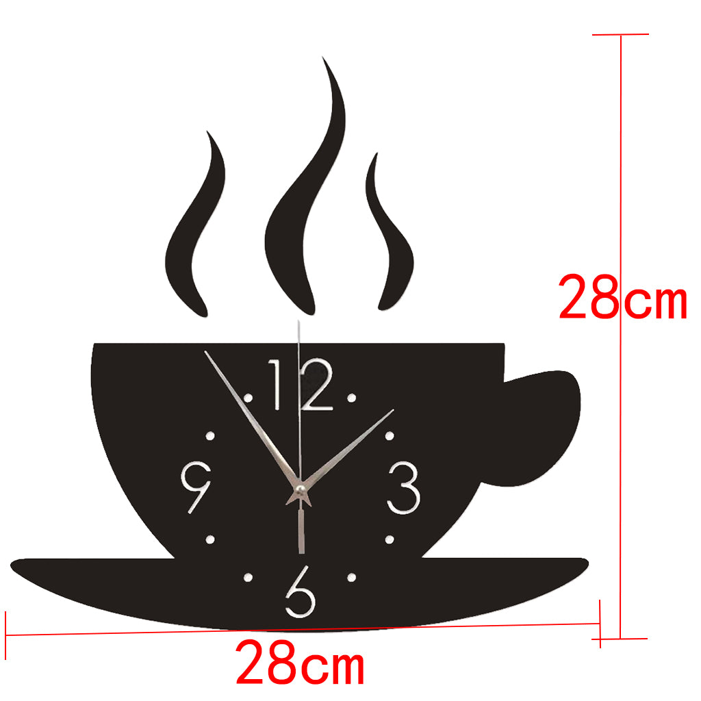 Maxbell Maxbell 3D Mirror Wall Clock Coffee Pattern DIY Large Frameless Sticker Clock Black