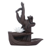 Maxbell Ceramic Tathagata Buddha Lotus Backflow Incense Burner Holder Lotus Style