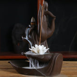 Maxbell Ceramic Tathagata Buddha Lotus Backflow Incense Burner Holder Lotus Style