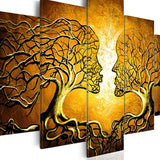 Maxbell 5 Panels HD Modern Abstract Paintings Home Decor Yellow Face Tree Branch