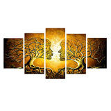 Maxbell 5 Panels HD Modern Abstract Paintings Home Decor Yellow Face Tree Branch