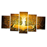 Maxbell 5 Panels HD Modern Abstract Paintings Home Decor Yellow Face Tree Branch