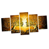Maxbell 5 Panels HD Modern Abstract Paintings Home Decor Yellow Face Tree Branch