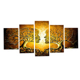 Maxbell 5 Panels HD Modern Abstract Paintings Home Decor Yellow Face Tree Branch