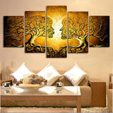 Maxbell 5 Panels HD Modern Abstract Paintings Home Decor Yellow Face Tree Branch