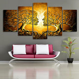 Maxbell 5 Panels HD Modern Abstract Paintings Home Decor Yellow Face Tree Branch