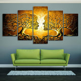 Maxbell 5 Panels HD Modern Abstract Paintings Home Decor Yellow Face Tree Branch