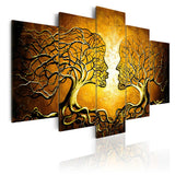 Maxbell 5 Panels HD Modern Abstract Paintings Home Decor Yellow Face Tree Branch